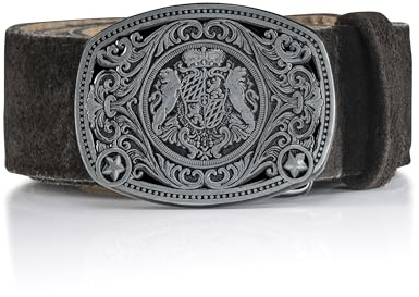 Alpenkoppel Traditional German Trachten Belt with Buckle for Lederhosen & all trousers - Oktoberfest Alpenkoppel (dark-brown, 38-40 inch)