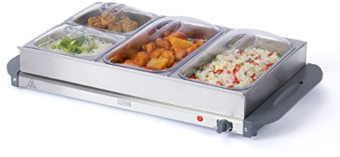 LIVIVO Large Stainless Steel Electric Buffet Server and Food Warming Tray- 4 Pans with removable 4 lids- Adjustable Temperature Control- Perfect Food Warmer for Parties and any events