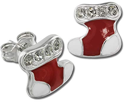 Teenie-Weenie D2SDO612R Boucles d'oreilles pendantes en forme de botte de Père Noël pour enfant Rouge Un beau cadeau pour Noël, un anniversaire, la Saint-Valentin pour les enfants, Argent sterling