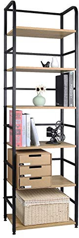 WOLTU Standregal Metallregal Bücherregal Lagerregal Leiterregal Badregal Küchenregal Eckregal Treppenregal Stufenregal Hochregal 6 Ablagen, 50x176x30cm, Hell Eiche RGB11hei