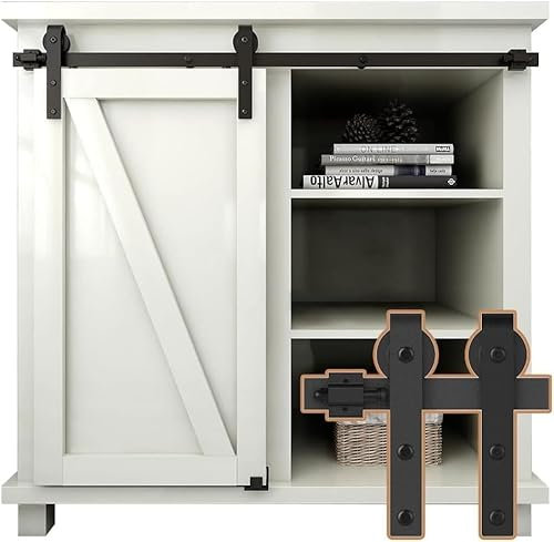 ETIASQSA 122cm/4FT Super Mini Sliding Barn Door Cabinet Hardware Kit for Single Door TV Stands Small Cabinets, J-Shaped Hanger Black