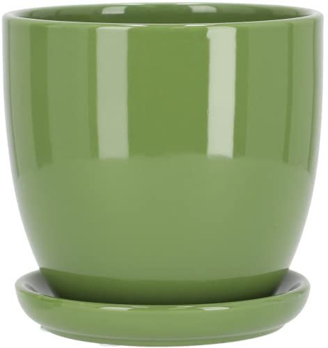 Kotarbau® - Vaso da fiori in ceramica per piante con vassoio antigoccia, diametro da 17 cm, colore verde