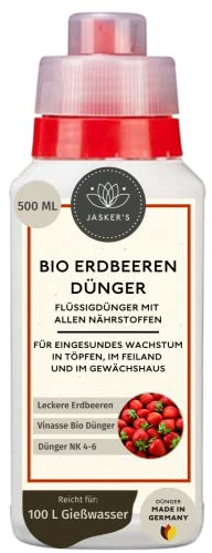Bio Erdbeerdünger flüssig 500 ML - 100% Bio-Dünger mit Vinasse & viel Kalium - Organischer Erdbeer Dünger - Obst-Dünger - Bio Beerendünger flüssig für Erdbeeren im Freiland & Kübel