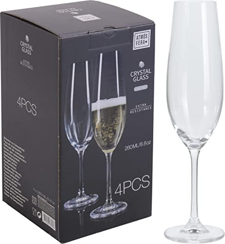 Galvog® Set of 4 Champagne Flutes Crystal Clear Champagne Glasses 260ml - Lead Free Classic Elegant Glass Set for Wedding Anniversary Parties Gift Set