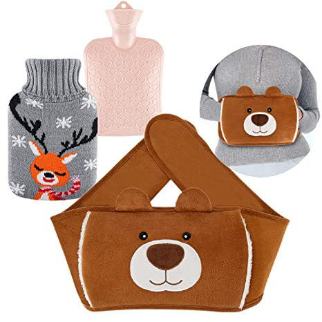 Borsa dell'acqua calda 3 in 1, borsa dell'acqua calda in gomma con morbido peluche a mano, borsa calda per collo e spalle, schiena, gambe, riscaldamento vita