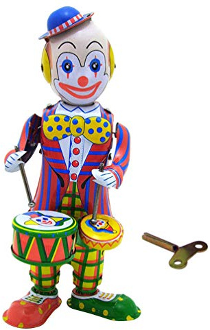 Toddmomy Wind Up Clown Drummer Toy: Tinplate Clockwork Figure for Home & Office Decoration (9x8x21cm)‌