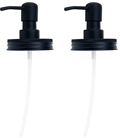 Meprotal 2pcs Mason Jar Soap Dispenser Lids with Stainless Steel Pump Black Replacement Dispenser for Mason Jar