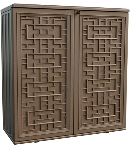 Mrosaa Indoor Outdoor Storage Cabinet Waterproof with 1 Shelf, Plastic Outdoor Storage Cabinets for Patio/Garden/Backyard, Size 34.3''L*15''W*36.2''H(Brown)