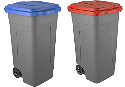 Eplastic - Set 2 Bidoni Raccolta Differenziata 80L | Contenitori Rifiuti con Coperchi Colorati (Rosso e Blu) | Pattumiere Ecologiche per Casa e Ufficio - Corpo Grigio Resistente