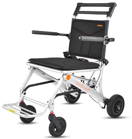 Medwarm Portable Aluminum Transport Wheelchair with Handbrake, 11 Rear Wheels, Ultralight Folding Travel Wheelchair for Adults, Sliver (Seat Width:18)