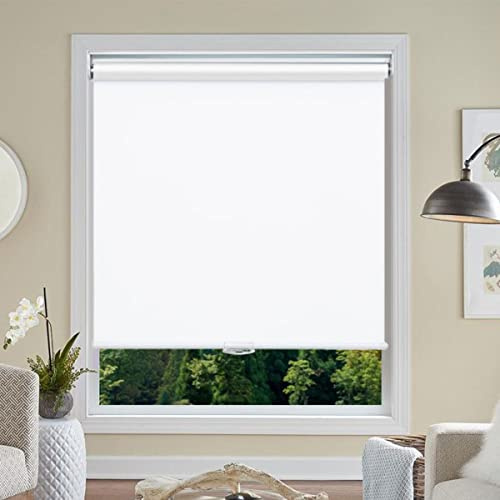 Cordless Roller Blinds Blackout Window Blinds and Shades Customized Size Spring Blinds Privacy Waterproof Thermal Insulated Fabric Curtain UV Protection for Home Office, 36 W x 40 L, White