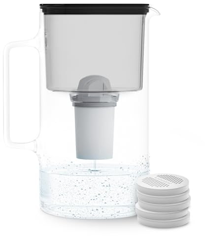 Wessper Satz Wasserfilterkanne aus Glas 3 L | Ersatz für Aquaphor Standard, Brita Classic, Dafi Classic Filterkartusche | 5x Filter Disc Replacement und 1x Kartusche AquaClassic | Schwarz