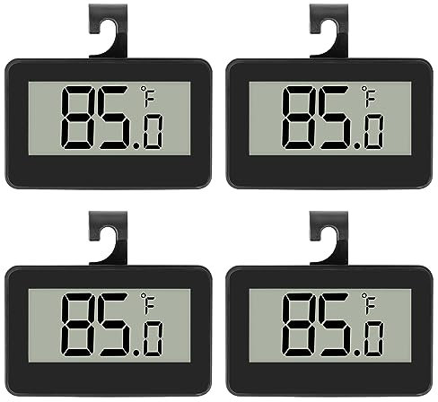 4 Pack Digital Refrigerator Thermometer，Mini Refrigerator Fridge Thermometer Digital Freezer Thermometer Waterproof Room Thermometer with Hook for Kitchen, Home, Restaurants