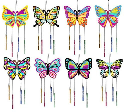 8 Stück Basteln Holz Mauer, Windchime Craft Set, Schmetterling Windspiel Bastelset, Butterfly Windspiel Bastelset für Handwerk Geburtstag Weihnachten Geschenke