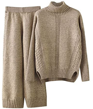 Kswlwccpp Hausanzug Damen Set Warm Outdoor Herbst Hose Und Oberteil Lounge Set Jogginganzug Kuschelig Winter Zweiteiler Langarm Tracksuit Strickanzug Strick Elegant Strickset Hausanzug