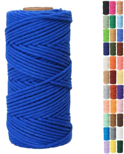 Binwat 5mm x100m Macrame Cord Thick Natural Cotton Cord DIY Crafts Yarn Thread Twisted Spool Twine String Cotton Rope for Wall Hanging,Plant Hangers,Knitting,Decorative Projects(Royal blue)