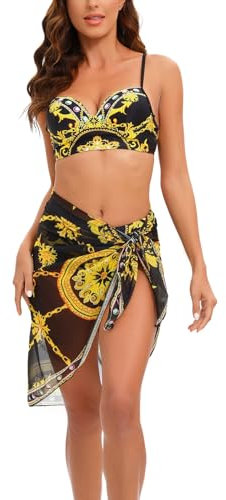 Badeanzug Damen Mit Cups Bikini Set Sexy Badeanzug Trennt Badeanzug Freizeit Mode Bedruckter Badeanzug Schick Und Elegant Badeanzug Dreiteiliger Schnür Badeanzug (Mit Brustpolstern Und Ohne Bügel)