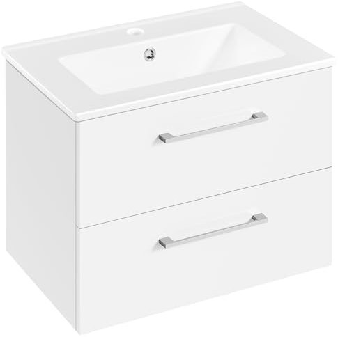 Yaheetech Mueble Baño con Lavabo Mueble de Lavabo bajo el Grifo Suspendido en Pared con 2 Cajones Mueble Auxiliar baño 61x39,5x45,5 cm Blanco