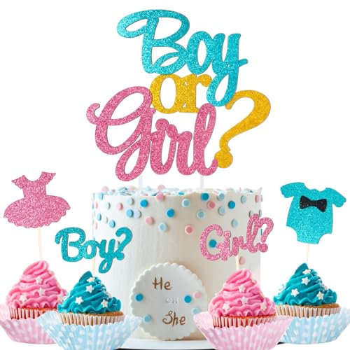 13pcs Décoration Gâteau Boy Or Girls Cake Cupcake Topper à Paillettes Bleu Rose Gender Reveal Gâteau Topper Personnalisée Décoration Table pour Baby Shower Fête Prénatale Baptême