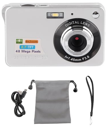 LOCADENCE 4K Digitalkamera, 48 MP Digitalkamera für Kinder, 8 Fach Zoom Anti Shake Vlogging Kamera mit 2,7 Zoll Bildschirm, Tragbare Taschenkamera für Teenager, Studenten (Silber)