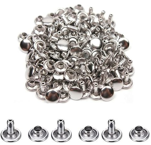200 Pcs Leather Rivets, Silver Metal Double Cap Rivets Snaps Studs for Clothes Shoes Handbag Belts Crafting Repairs, 10mm x 10mm
