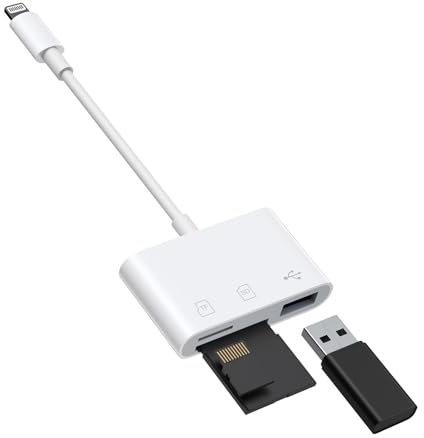 Oumida Lectores de Tarjetas de Memoria SD para iPhone, Diseño de Ranura para Tarjetas SD+TF+USB 3 en 1, Adaptador Lightning Plug and Play, para iPhone 14/13/12/11/XS/XR/X/8/7/iPad