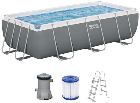 Bestway Power Steel Frame Pool Set mit Filterpumpe 404 x 201 x 100 cm, grau, eckig