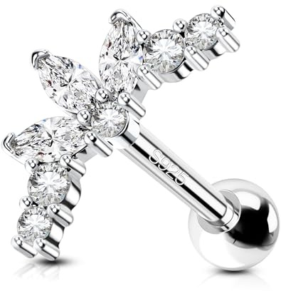 OUFER 16G Knorpel Ohrpiercing Silber 925 Helix Ring Curved Conch Piercing 6 mm Tragus Piercing Silber Clear CZ Helix Piercing Frauen Männer