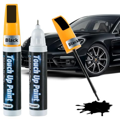 2 Pezzi Penna Ritocco Carrozzeria Nero Lucido 20ML - Nano Sparkle Panno per Ritocco Auto e Riparazione Graffi - Per Moto e Biciclette