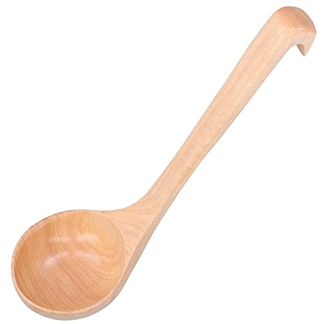 Topyond Cucharón de Madera, Cuchara de Sopa de Mango Largo con Gancho, Diseño Grande para Servir Gachas y Olla Caliente, Utensilios de Madera para Cocinar y Comer