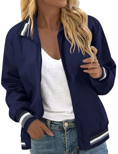 damen-jacken, Sommerjacke Damen Leicht Leinen Lang Sportjacke Lässige Grosse Grössen Damenjacken Zipper Sommer Bomberjacke Regenjacken Oversize Outdoor Motorradjacke Frühjahrsjacke, XXL, Blau