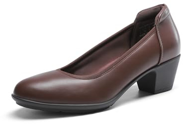 DREAM PAIRS Women's Low Chunky Heels Comfortable Block Work Pumps Closed Round Toe Dress Shoes for Office Business,Size 7,Brown,DWUMPU2547