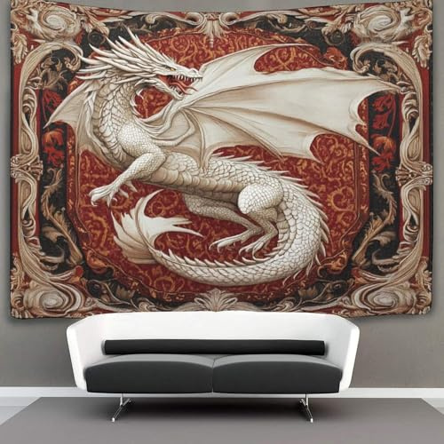 Fliegender Drache Wandteppich, Mittelalterliche Kunst Style Tapestry Wall Hanging,Wanddeko Für Schlafzimmer Wohnzimmer Wohnheim 100cmx150cm