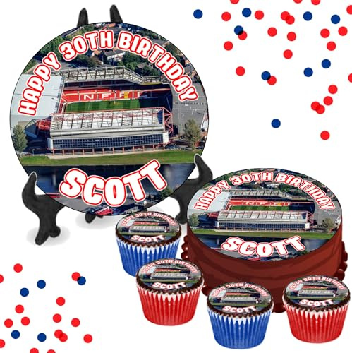 Nottingham Forest City Ground Stadium PERSONALISED Edible Cupcake Toppers / 8 Inch Cake Wafer or Icing - Sports Football Fan Birthday Decorations - Perfect for Brownies, Cookies, Muffins & More!