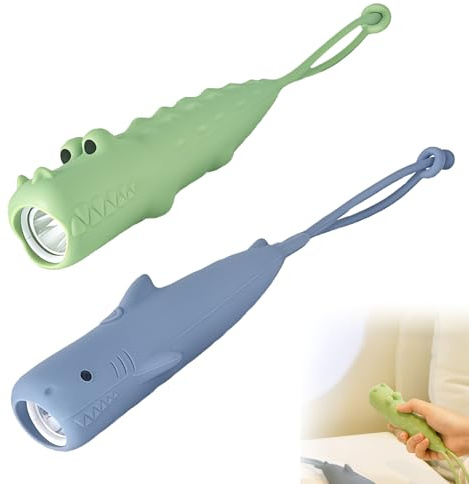 BAIFULAI Lot de 2 lampes de poche rechargeables pour enfants en silicium : lampe de poche pour enfant à intensité variable avec forme d'animal mignon, stroboscopique portable, lampe de poche LED pour