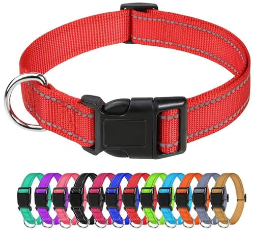 1 Stück Verstellbare Hundehalsband Weich Nylon Material Hunde Halsband Reflektierend Reine Farbe Hundehalsbänder für Welpen Training Verstellbare S(30-40CM) Rot