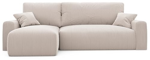 IDOHOME 244x106 Ecksofa mit Schlaffunktion (200x125) Cord Ecksofa 3 Sitzer mit Bettkasten - Wohnzimmer Eckcouch