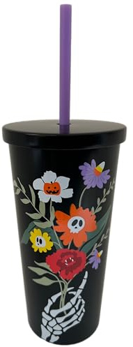 STARBUCKS Vaso de viaje reutilizable de acero inoxidable con diseño de esqueleto de Halloween