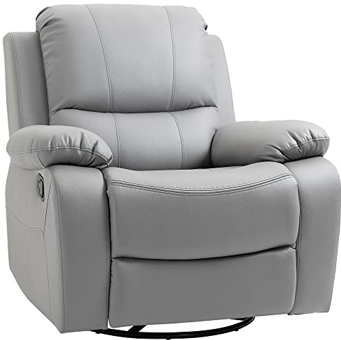 VSOGA Sillón relax giratorio para TV, reclinable 135°, reposapiés, poliéster, gris, hasta 150 kg, 72 x 71 x 60 cm, comodidad y relajación