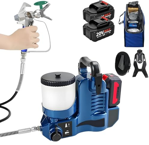 BANGBANGJI Pistolet à Peinture portatif pour Murs, pulvérisateur de Peinture à Batterie pour clôtures, 6 Vitesses, Grande capacité de 1,2 L pour la Peinture intérieure/extérieure 2Battery