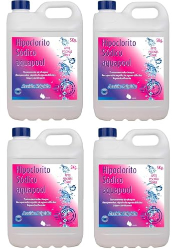 Pack 4 x Cloro Choque Líquido HIPOCLORITO SÓDICO AQUAPOOL - Cloro Acción rápida - Súperclarificante - Recuperador Aguas difíciles - Apto Liner (24.00, Kilogramos)