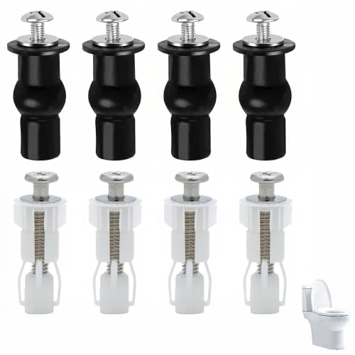Lot de 8 Charnière Vis Nylon WC, Vis Fixation Abattant WC Fixations, Vis de Montage pour Siège de Toilette avec Charnières en Acier Inoxydable pour WC, Couverture toilette fixation trou 14 à 17 mm
