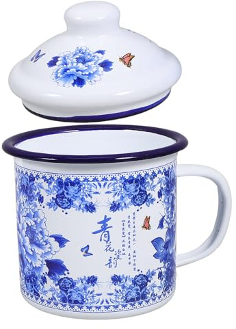 DIYEAH Emaillebecher mit Deckel 500ml, Robuste Teetasse für Haus und Büro | Thermobecher Faultier, Leicht zu Reinigen, Griff, Becher für Heißgetränke, Wasserbecher