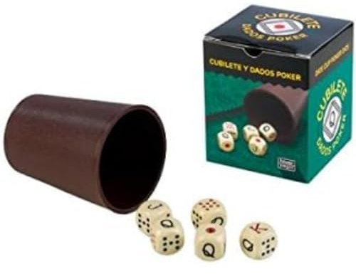 Falomir Set med 1 plastkopp | flerfärgad | 5 tärningar ingår | kul och underhållning | 2 spelare
