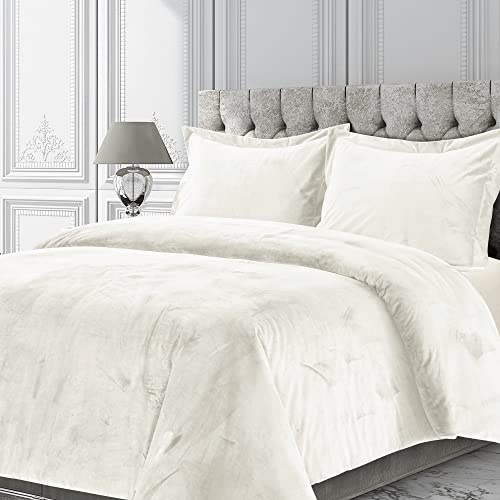 Tribeca Living VENICEDUVETTWIV Venice Velvet Oversized Solid Duvet Set, Twin, Ivory