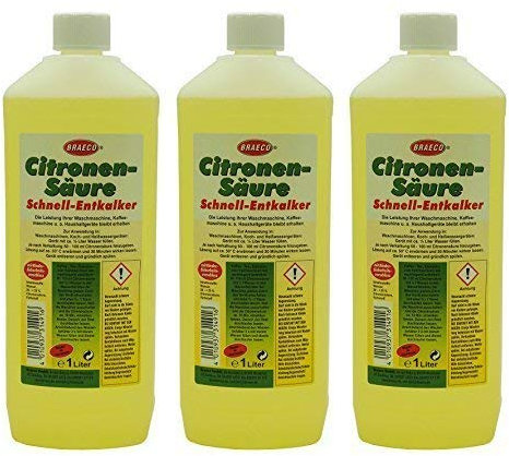3 x 1 Liter Braeco Citronen-Säure Schnell-Entkalker, Zitronensäure