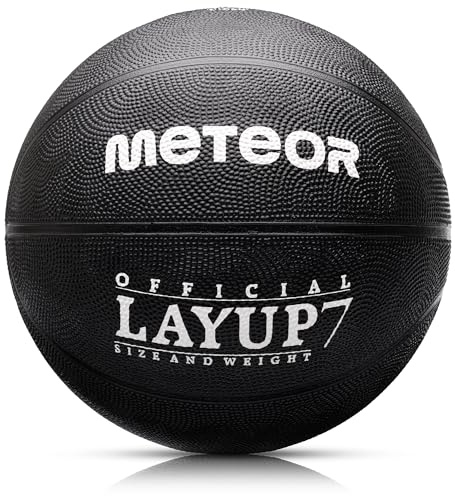meteor® Layup Mini basketboll för barn, perfekt anpassad till ungdomar, barnhänder från 4–8 år, perfekt basket för träning av mjuk basket (storlek 7 (män), svart)