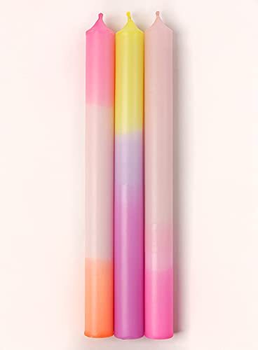 MADAM ERLE | Uppsättning av 3 dipdye stavljus | KARLA | handgjorda ljus extra långa | neonpastellfärgad | färgglada | lång brinntid | dekorativa ljus (paraffin)