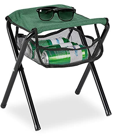Relaxdays Sgabello Pieghevole, con Borsa, Max. 120 kg, Portatile, Leggero, da Campeggio e Pesca, HLP: 39x29x35 cm, Verde, Ferro, 1 pz