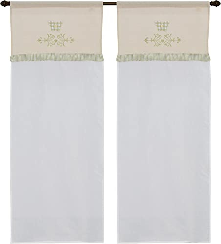 coppia di tendine a vetro da cucina art valence shabby tessutto effetto lino seta in poliestere con applicazione farfalla motivo scozzese e inserti provenzali mis 60x150cm dis gran tirolo beige